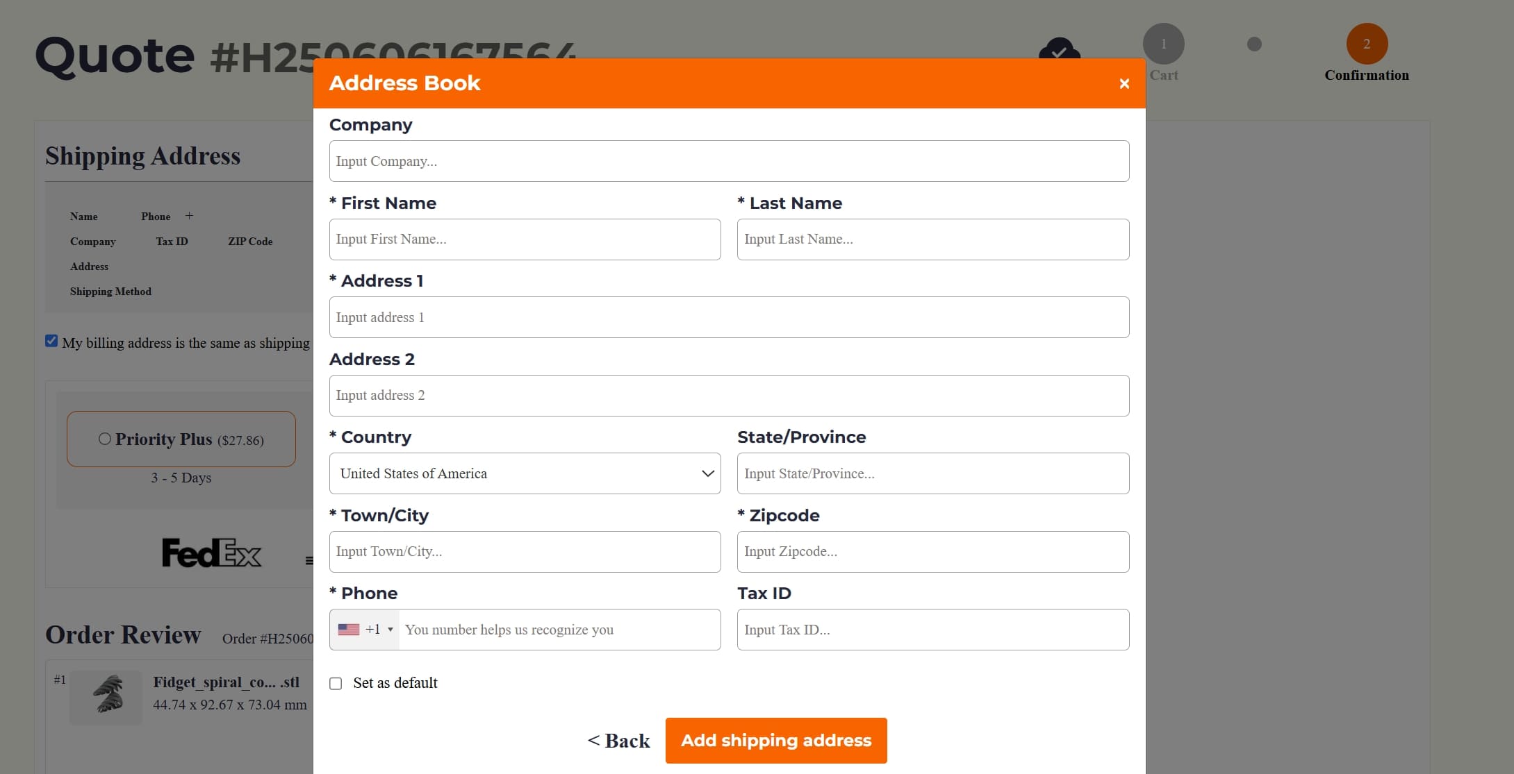 shipping address_hi3dp platform